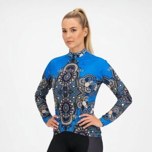 Paladin Blue Graphic Print Zip Neck Long Sleeve Bicycle Top L